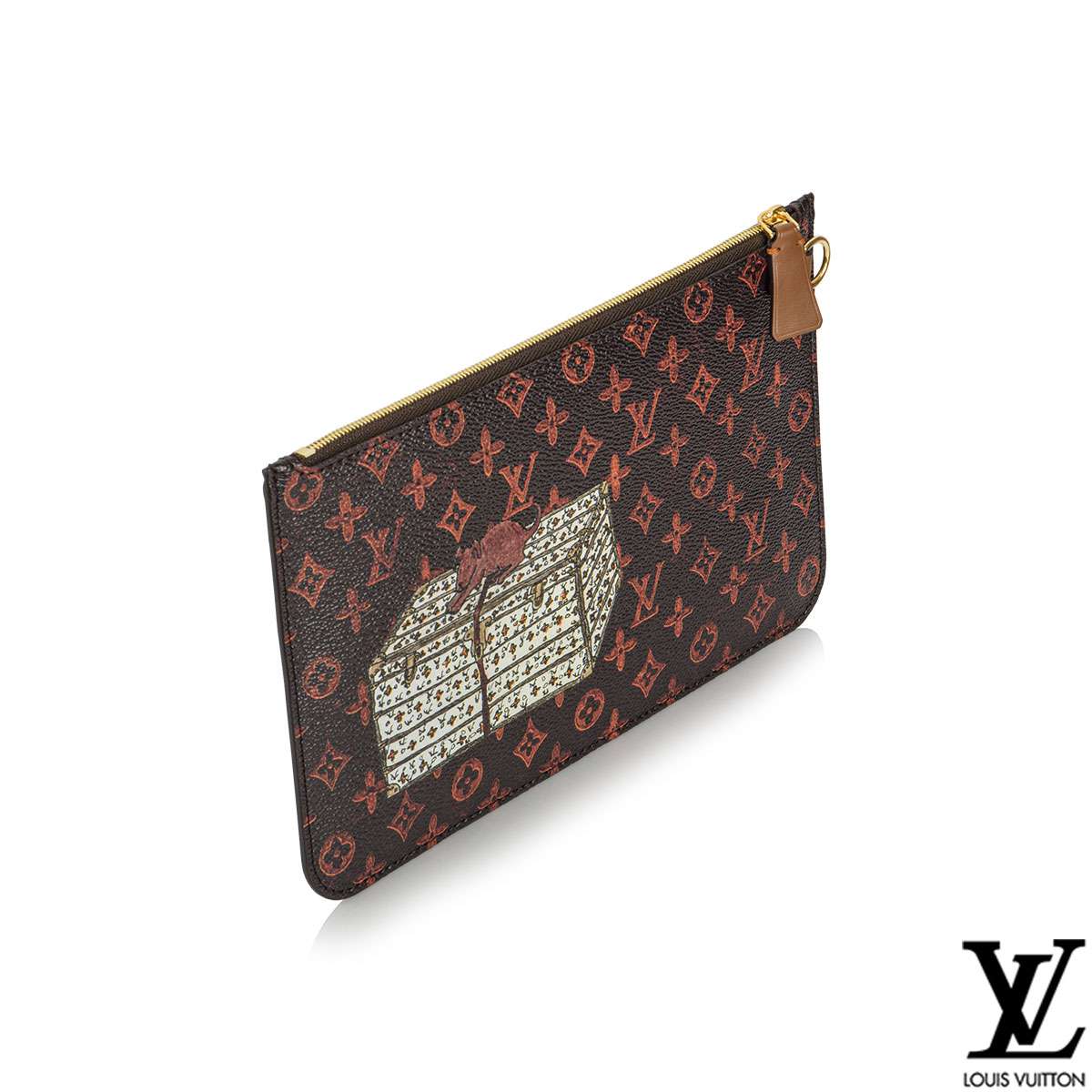 Louis Vuitton Catogram Cats Leather Zip Around Wallet Black